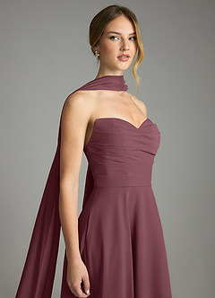 Azazie Ayla Abiti da Damigella Abito A-Line in Chiffon Scollo a Cuore Sangria image8