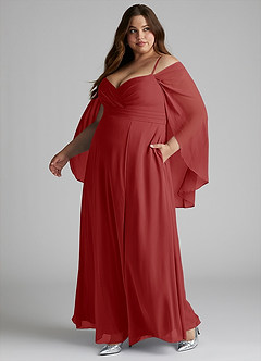 Azazie Cienna Jurken voor bruidsmeisjes Jurk van Chiffon met A-Lijn Off the Shoulder Roest image10