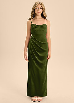 Azazie Mai Junior Olive A-Line Sweetheart Neckline Velvet Dress image5