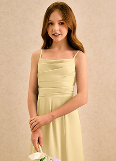 Azazie Chamomile Girls Formal vestidos de niña de las flores Vestido Butter de Satén Elástico de Línea A con Plisado image6
