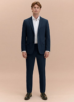 front Miles Navy Blue Seersucker Trousers Suit