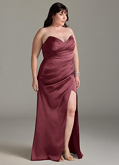 Azazie Yola Bridesmaid Dresses Merlot Sheath V-Neck Pleated Stretch Satin Convertible Dress image12