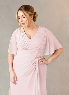 Azazie Carson vestidos de madre de la novia Vestido de Rosa Rubor de Gasa de Corte En A con Encaje de cuello en V image10