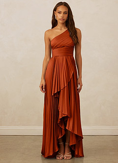 Christian Siriano Bridal for Azazie 1008 Bridesmaid Dresses Paprika A-Line One Shoulder Stretch Satin Dress image1