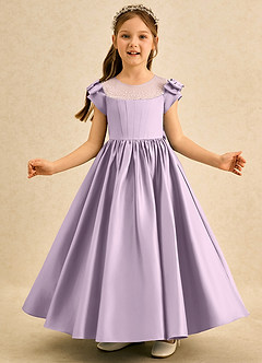 Azazie Toffee Flower Girl Dresses Frosted Lilac Ball-Gown Bow Matte Satin Dress image3