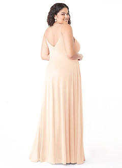 Azazie Evalin Bridesmaid Dresses Pearl Pink A-Line V-Neck Pleated Mesh Dress image10