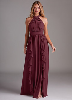 Azazie Avary Robes de demoiselle d'honneur Robe Trapèze en Mousseline de soie Plissée Cabernet image3