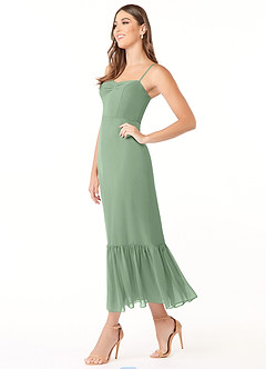 Azazie Justina Vestidos de damas de honor Vestido de Matcha de Gasa de Corte en A con Escote de Corazón image3