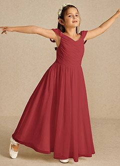 Azazie Chelle Flower Girl Dresses Rust A-Line Pleated Chiffon Dress image3