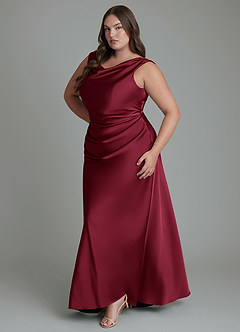 Azazie Kieryn Robes de demoiselle d'honneur Robe Sirène en Satin extensible Plissé Bourgogne image11