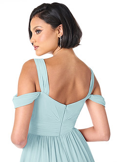 Azazie Lianne Bridesmaid Dresses Sea Glass A-Line Off the Shoulder Chiffon Dress image6