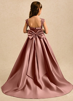 Azazie Genie Flower Girl Dresses Cedar Rose Ball-Gown Off the Shoulder Matte Satin Dress image2