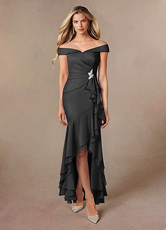 Azazie Billings Kleider für die Brautmutter Meerjungfrau-Linie Schulterfrei Stretch-Satin Kleid Schwarz image5