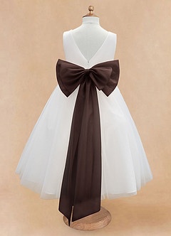 Azazie Kavi Blumenmädchenkleider A-Linie Schleifen Matte Satin Kleid Elfenbein Ganache image8