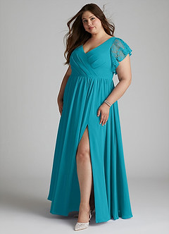 Azazie Zella Bridesmaid Dresses Jade A-Line Lace Chiffon Dress image9