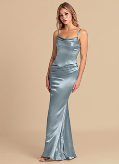 Azazie Sorrel Brautjungfernkleider Wandelbar Meerjungfrau-Linie Korsett Metallischer Satin Kleid Staubblau image4