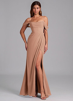 Azazie Johana Jurken voor bruidsmeisjes Converteerbaar Jurk van Chiffon met Zeemeermin Off the Shoulder Champagne Roos image4