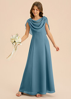 Azazie Lambie Junior Abito A-Line in Chiffon Plissettato Bermuda image6