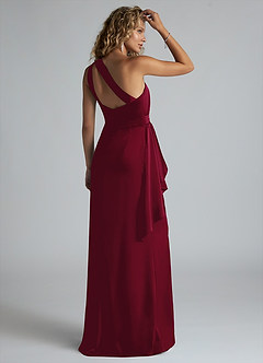 Azazie Maive Bridesmaid Dresses Burgundy Sheath Ruched Stretch Satin Dress image3