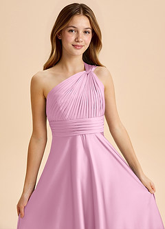 Azazie Charlize Junior Candy Pink A-Line Pleated Stretch Satin Dress image6