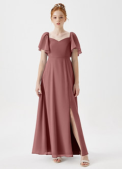 Azazie Chloe Junior Dusty Blue A-Line Sweetheart Neckline Chiffon Dress image4