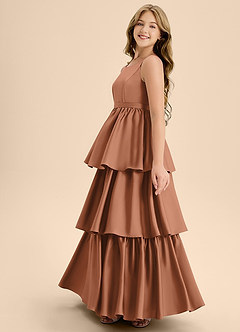 Azazie Meadowyn Junior Bronzer A-Line Bow Stretch Satin Dress image3