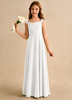 Azazie Puppy Girls Formal 플라워 걸 드레스 A라인 주름진 쉬폰 플로어 길이 드레스 image3