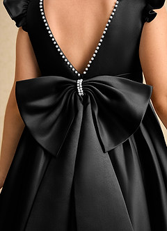 Azazie Dumpling Flower Girl Dresses Black A-Line Bow Matte Satin Dress image6