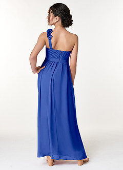 Azazie Flower Junior Abito A-Line in Chiffon Plissettato Blu Reale image6