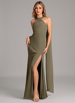 Azazie Kinsley Bridesmaid Dresses Willow Green Mermaid Pleated Chiffon Dress image4