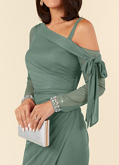 Azazie Marna Kleider für die Brautmutter Etui One-Shoulder Gittergewebe Kleid Eukalyptus image4