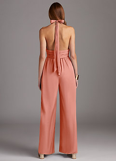 Azazie Oli Bridesmaid Dresses Coral Pleated Stretch Satin Jumpsuit image2