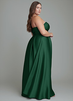 Azazie Lucienne Vestidos de damas de honor Vestido Verde Oscuro de Satén Elástico de Línea A Convertible con Palabra de honor image15
