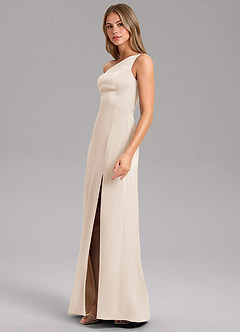 Azazie Phaedra Bridesmaid Dresses White Alabaster A-Line One Shoulder Stretch Satin Dress image4