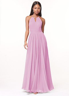Azazie Cherish Vestidos de damas de honor Vestido de Rosa Caramelo de Gasa de Corte en A con Plisado image4