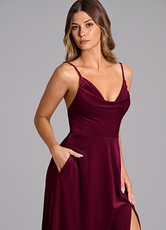 Azazie Sarella Brautjungfernkleider A-Linie Plissee Samt Kleid Cabernetrot image7