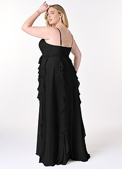 Azazie Peyton Robes de demoiselle d'honneur Robe Trapèze en Mousseline de soie Rayé Noir image10