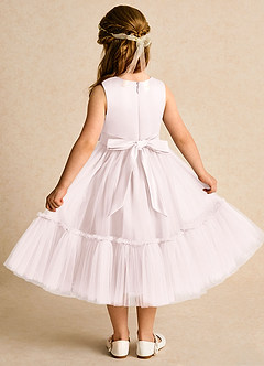 Azazie Miracle Flower Girl Dresses Blushing Pink A-Line Bow Matte Satin Dress image2
