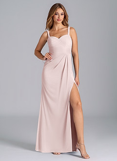 Azazie Micky Bridesmaid Dresses Blushing Pink A-Line Pleated Mesh Dress image4