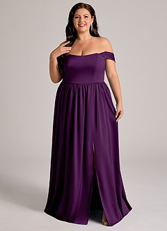Azazie Calianna Bridesmaid Dresses Grape A-Line Off the Shoulder Stretch Satin Convertible Dress image8