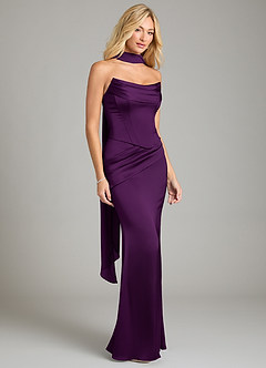 Azazie Sorrel Bridesmaid Dresses Grape Mermaid Strapless Stretch Satin Convertible Dress image8