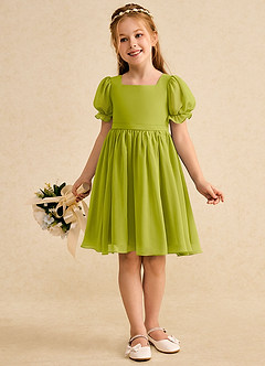 Azazie Jolie Flower Girl Dresses Lemongrass A-Line with Sleeves Chiffon Dress image4