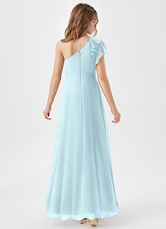 Azazie Arabella Junior Cloud Blue A-Line Ruched Chiffon Dress image6