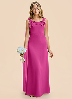 Azazie Chelsea Junior Fuchsia Sheath Pleated Stretch Satin Dress image4