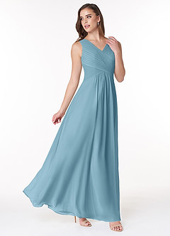 Azazie Flora Bridesmaid Dresses Moody Blue A-Line Pleated Chiffon Dress image4