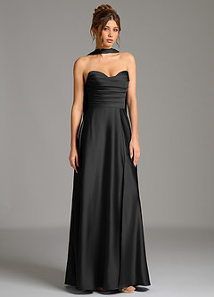 Azazie Ayla Suknie dla druhen Linia A Gorset Satyna elastyczna Do ziemi Sukienka image4