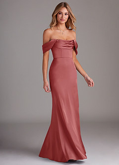 Azazie Saige Suknie dla druhen Osłona Zza ramienia Satyna elastyczna Do ziemi Sukienka image6