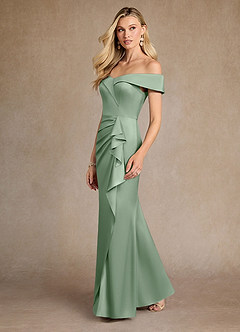 Azazie Laredo Mother of the Bride Dresses Matcha Mermaid Off the Shoulder Stretch Satin Dress image5
