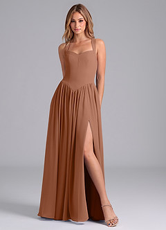 Azazie Francis Bridesmaid Dresses Bronzer A-Line Corset Chiffon Dress image3