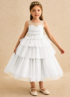 Azazie Delmina Final Sale Ivory Ball-Gown Ruched Tulle Dress image1